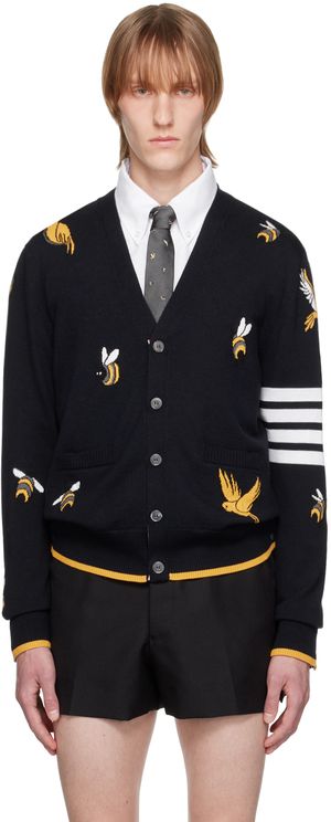 Thom Browne Navy Birds & Bees Cardigan