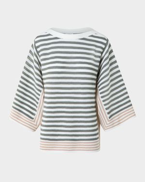 Striped Knit Bracelet-Sleeve Sweater