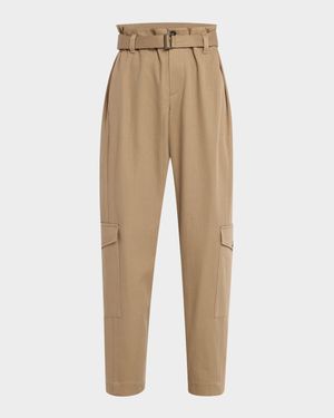 Cotton Couture Gabardine Tapered-Leg Ankle Jogger Pants With Belt