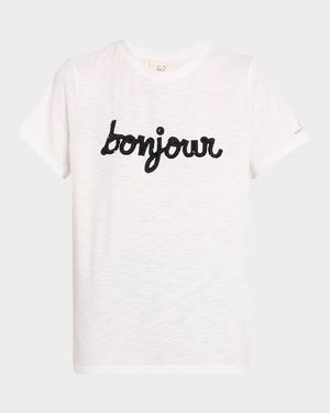 Bonjour Fringe Embroidered Shrunken T-Shirt