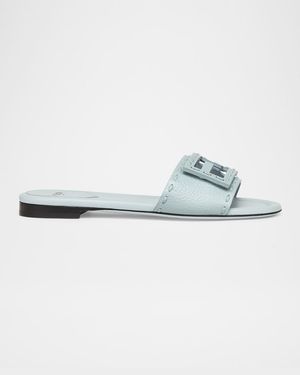 Baguette FF Leather Buckle Flat Slide Sandals