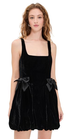 WAYF Brielle Velvet Bubble Mini Dress Black XS
