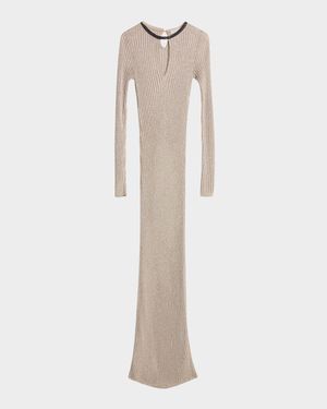 Monili-Neck Metallic Rib Maxi Dress