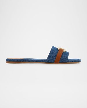 Leah Gancini Bit Denim Slide Sandals