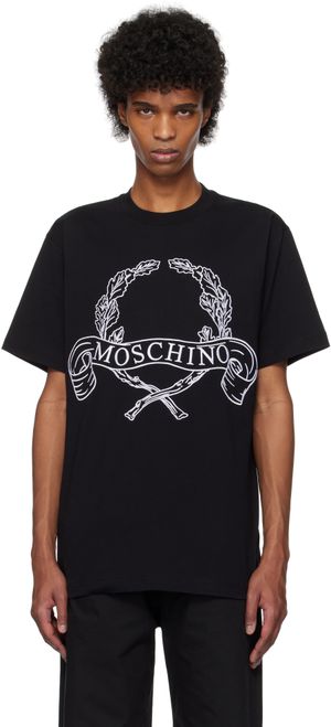 Moschino Black Maxi Laurel Crown Embroidery T-shirt