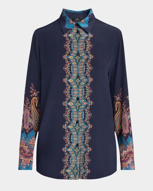 Long-Sleeve Printed Silk Shirt