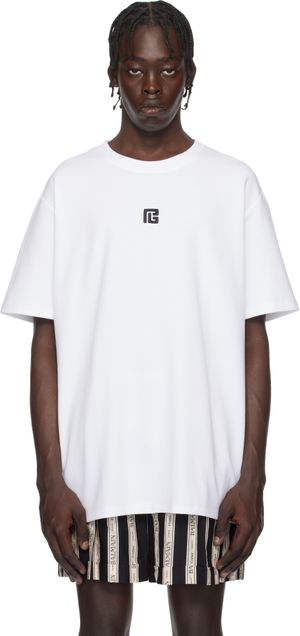 Balmain White 'PB' Embroidered T-shirt