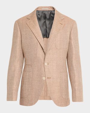 Men's Wool, Silk and Linen Herringbone Suit Jacket