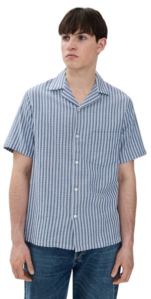 Portuguese Flannel Jacquard Chambray Camp Collar Shirt Chambray M