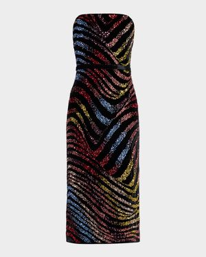 Karlowe Strapless Beaded Striped Midi Dress