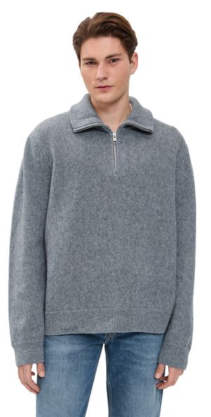 FRAME Wool Zip Sweater Grey Melange S