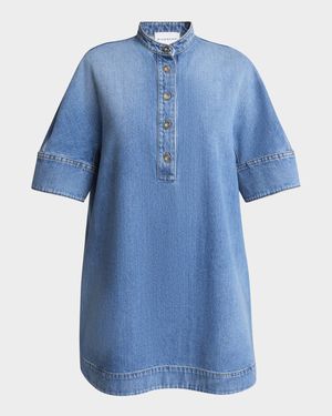 Short-Sleeve Denim A-Line Mini Dress