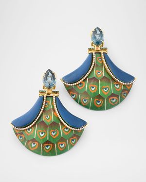 Peacock Marquetry Earrings with Diamonds, Sapphires and Emeralds