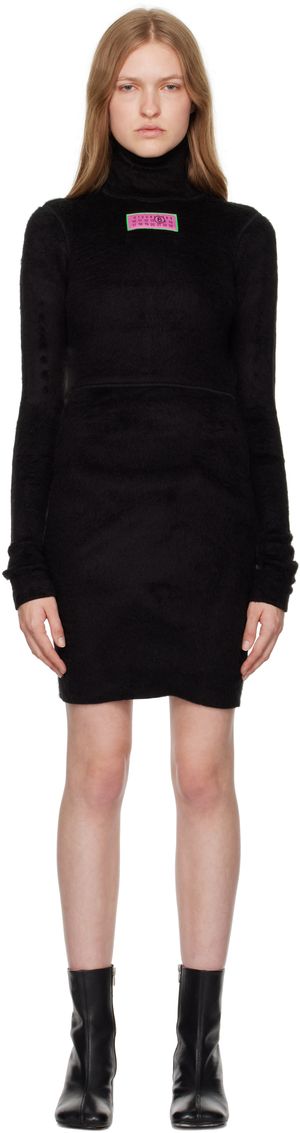 MM6 Maison Margiela Black Furry Jersey Minidress
