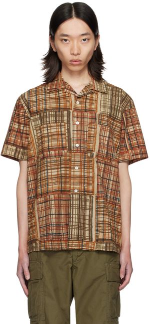 BEAMS PLUS Brown Block Print Shirt