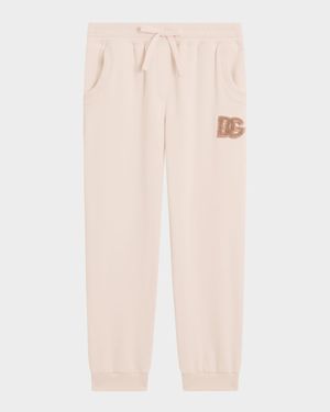 Girl's DG Sequined Felpa Patch Sweatpants, Size 4-6