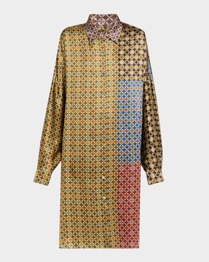 Dasia Patchwork Print Silk Shirtdress