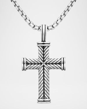 Men's Chevron Cross Pendant in Silver, 33.5mm