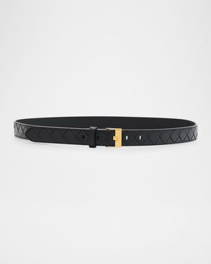 Watch-Buckle Intrecciato Leather Belt