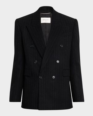 Men's Pinstripe Double-Breasted Peak Lapel Sport Coat