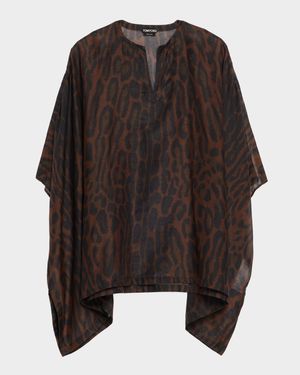 Ocelot-Print Cotton-Silk Mini Kaftan Dress