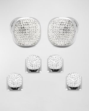 White Preciosa Pave Cuff Links Stud Set