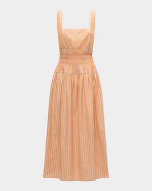 Belinda Square-Neck Striped Cotton Midi Dress