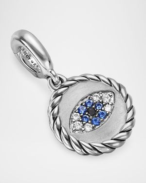 Evil Eye Amulet with Diamonds and Sapphires in Silver, 20mm