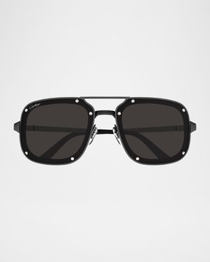 Men's Double-Bridge Metal Rectangle Sunglasses