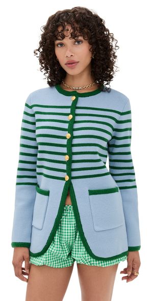 English Factory Knit Striped Sweater Cardigan Black/Cream XS