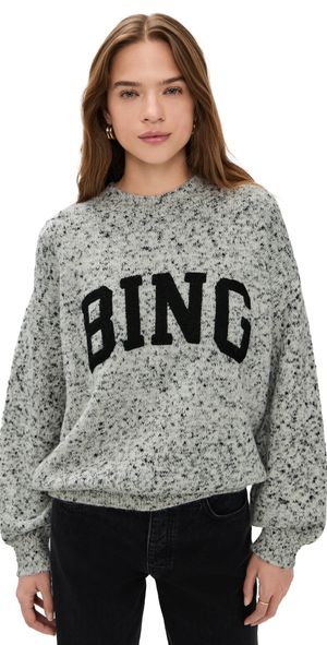 ANINE BING Sydney Crew Sweater Marled White M