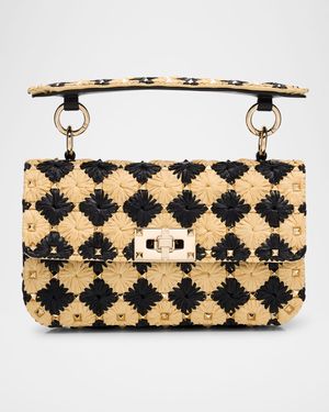 Rockstud Checkered Woven Shoulder Bag
