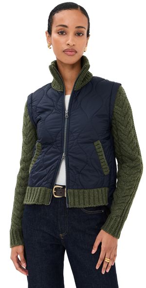 Veronica Beard Patra Mixed Media Jacket Navy/Army Melange L