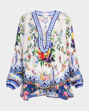 Tiles Darls Lace-Up Blouse