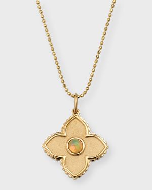 Bezel Satin Moroccan Charm on Light Weight Bolita Chain Necklace, 18"L