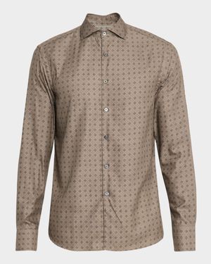 Men's Cotton and Lyocell Geometric-Print Sport Shirt