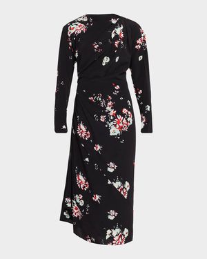 Trudie Floral Draped Long-Sleeve Dress