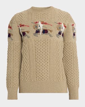 Men's EKD Aran Knit Wool Crewneck Sweater