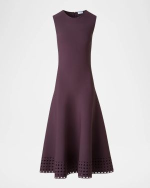Dot Lace-Hem Sleeveless Midi Dress