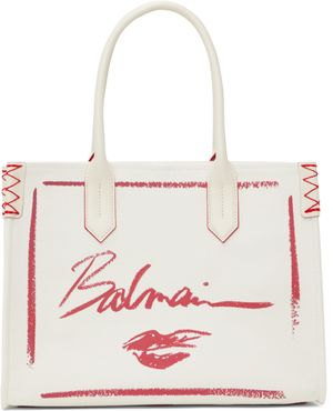Balmain White B-Army 'Balmain' Lipstick Print Tote