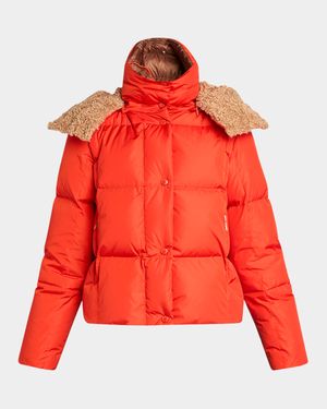 Castelnou Square-Quilted Short Down Jacket with Detachable Hood