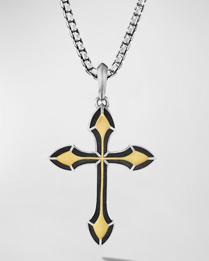 Men's Gothic Cross Pendant in Silver and 18K Gold, 27.5mm