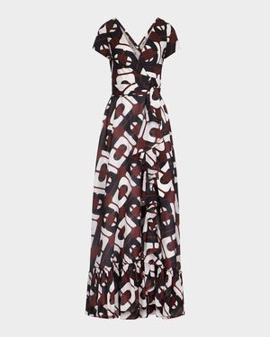 Vivianna Geometric-Print Maxi Wrap Dress