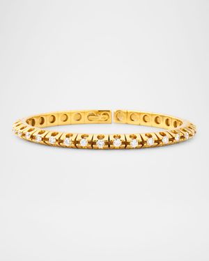 18K Yellow Gold Round Diamond Cuff Bangle Bracelet