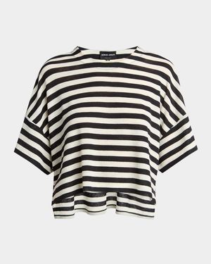 Stripe High Low Wool T-Shirt
