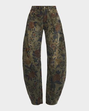 Floral Barrel-Leg Jeans