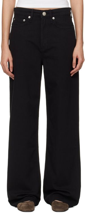 rag & bone Black 'The Logan' Mid-Rise Wide Leg Jeans