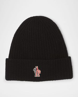 Kid's Rib-Knit Wool Logo-Patch Beanie