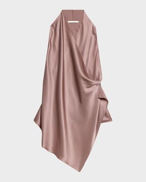 Draped Silk Cowl-Neck Top