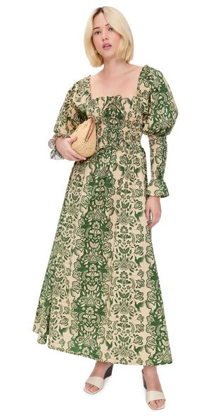 The Lulo Project The Honor Dress Green Folk Paisley XS